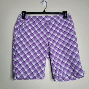 ALULR  Golf Shorts Womens Size 6 Purple Argyle Diamond Athleisure